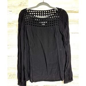 Diane Von Furstenberg women's 4 black eyelet long sleeve blouse boho viscose